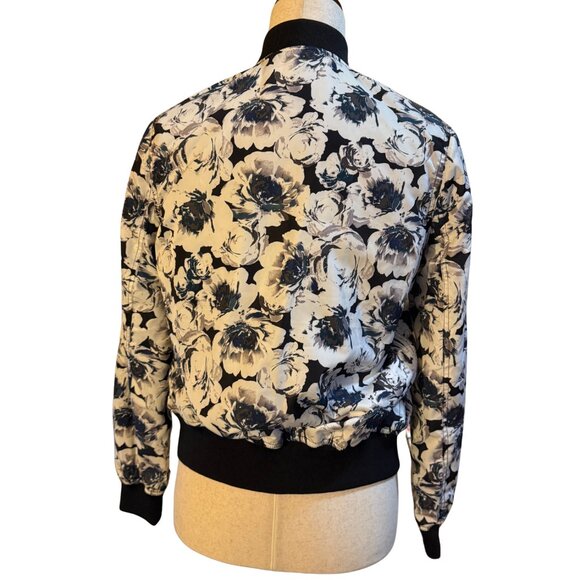 Forever 21 Floral Bomber Jacket – Black & White – Size S - Picture 4 of 5